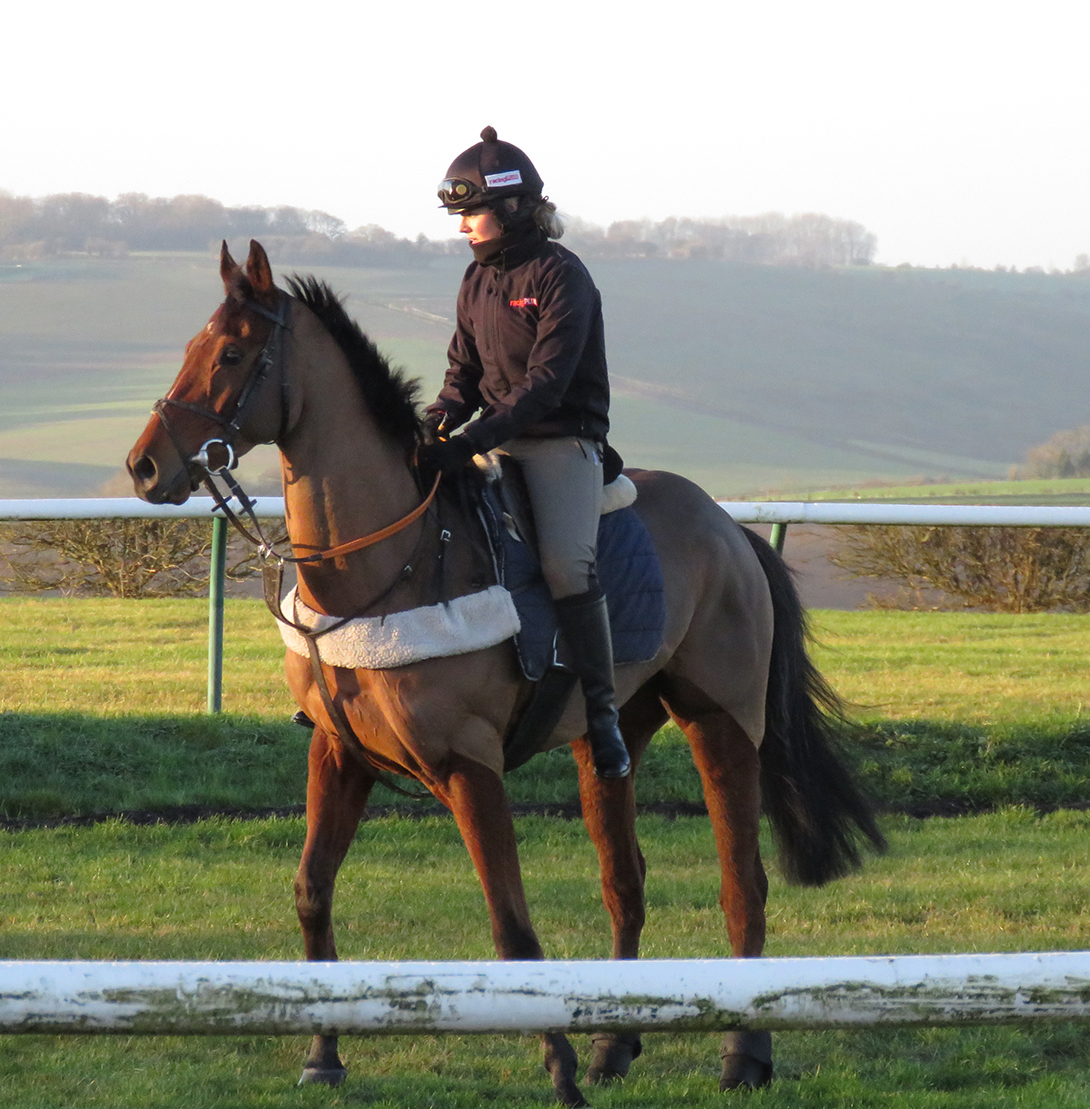 Brodie Hampson with Mandy's Boy at Lambourn