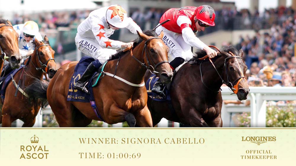 Oisin Murphy wins on Signora Cabello by a short-head in the opening race of the Wednesday of Royal Ascot 2018 (Photo from Twitter) 