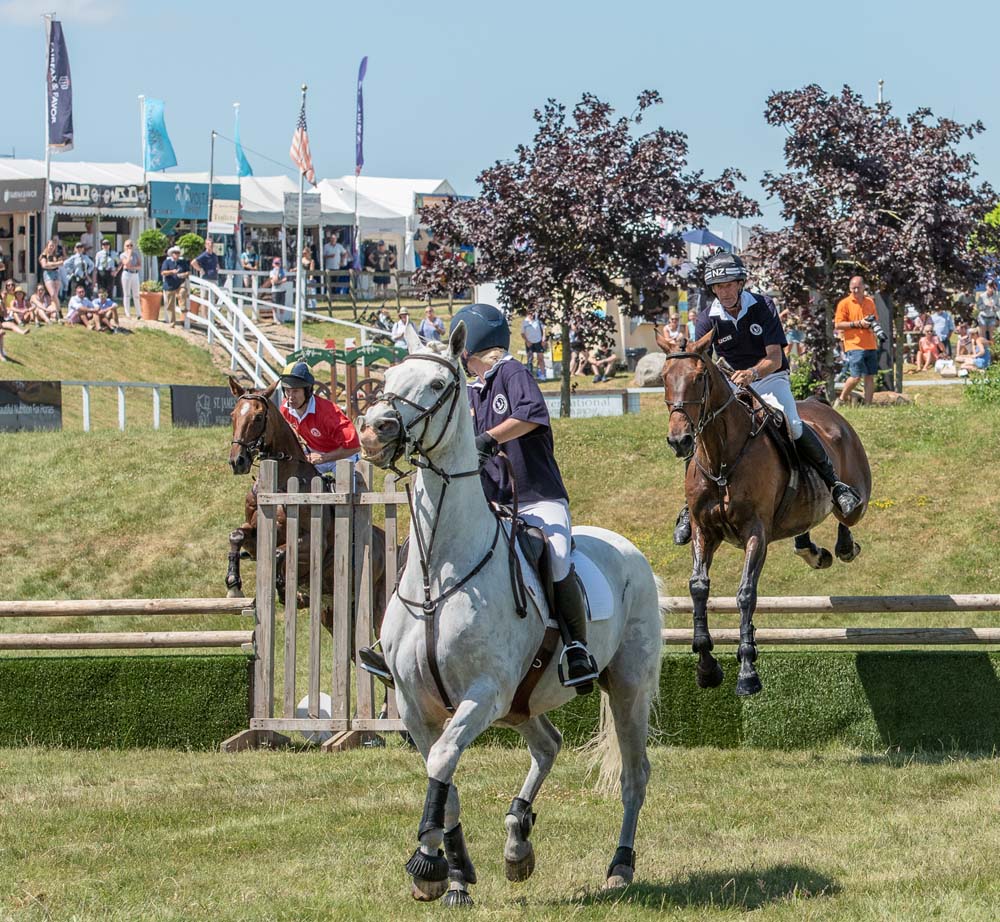 Sir Mark Todd about to hand the baton to Jonelle Price (Photo: William Carey Photography)