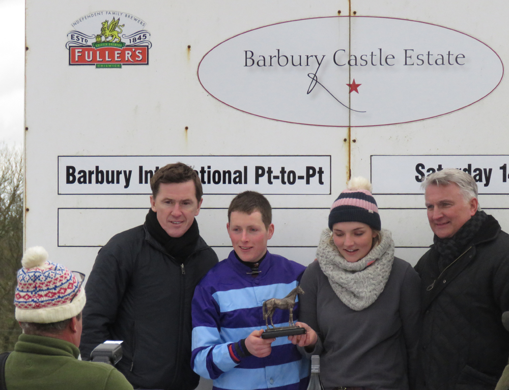 AP McCoy joins the winner for a presenation at the first Barbury International Point-to-Point (January 2017)