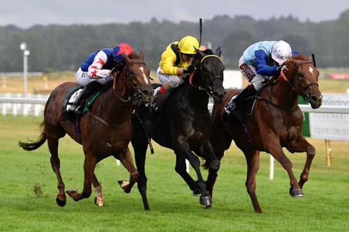Ritchie Valens (right) coming through to win from Fantastic Blue (left) 