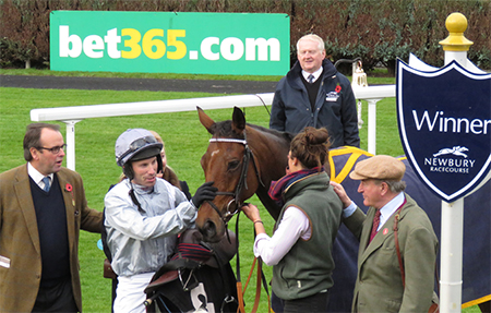 Winner's enclosure: Alan King & Wayne Hutchinson with Dusky Legend