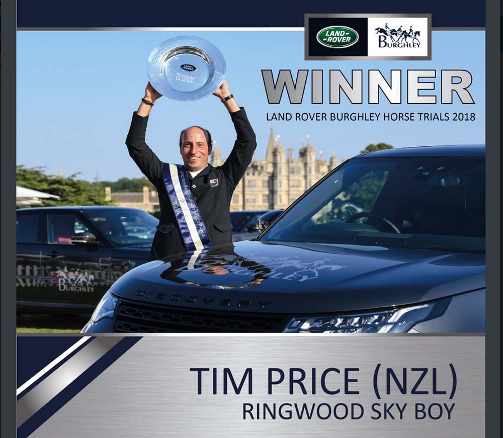 The Land Rover Burghley website announces Tim's victory